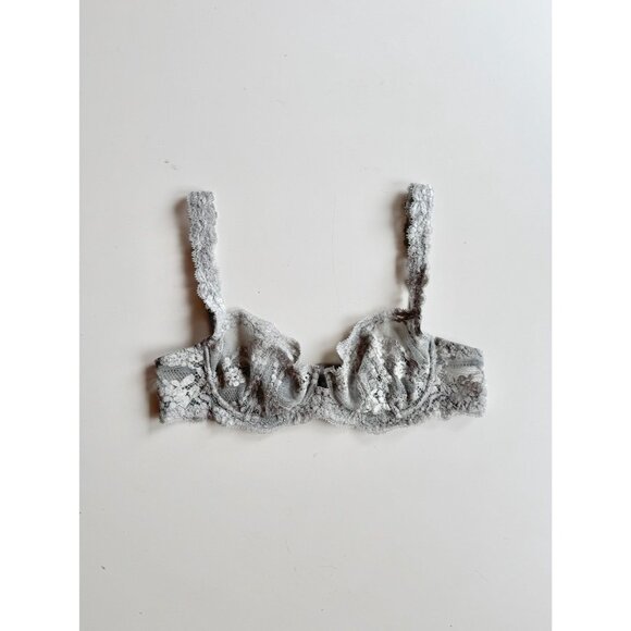 Vintage LA PERLA Silver Sage Green Stretch Lace Demi Balconette Bra, Size 3 - Picture 1 of 16